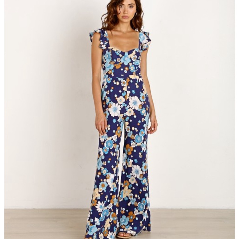 For Love & Lemons Magnolia Ruffled Jumper Midnight Bloom